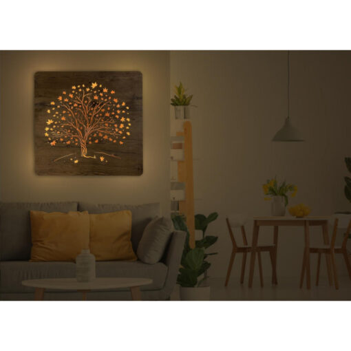 LED Wandbild Ahorn 6262 03 800 | Das nach hinten offene LED-Wandbild beleuchtet die dahinterliegende Wand des Raumes und diese reflektiert das Licht ohne zu blenden.