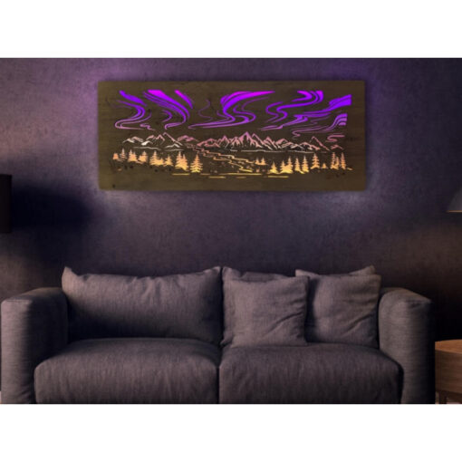 WohndesignPlus - LED-Wandbilder, LED-Tischlampen, LED-Motivuhren und 3D-Motiv-Uhren - LED Wandbild Polarlicht 12050 02 800 - Das nach hinten offene LED-Wandbild beleuchtet die dahinterliegende Wand des Raumes und diese reflektiert das Licht ohne zu blenden.