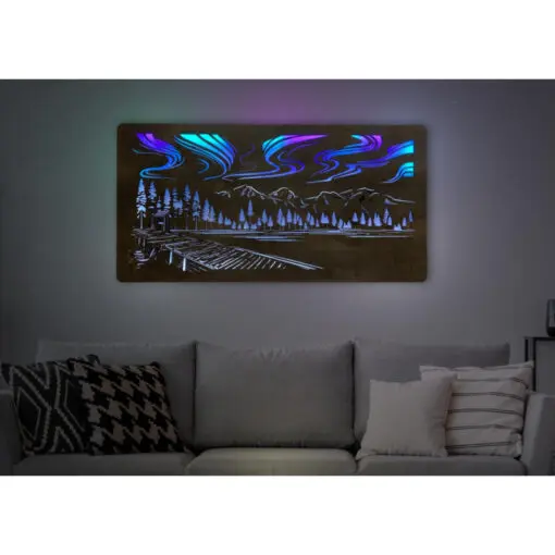 Das nach hinten offene LED-Wandbild beleuchtet die dahinterliegende Wand des Raumes und diese reflektiert das Licht ohne zu blenden.