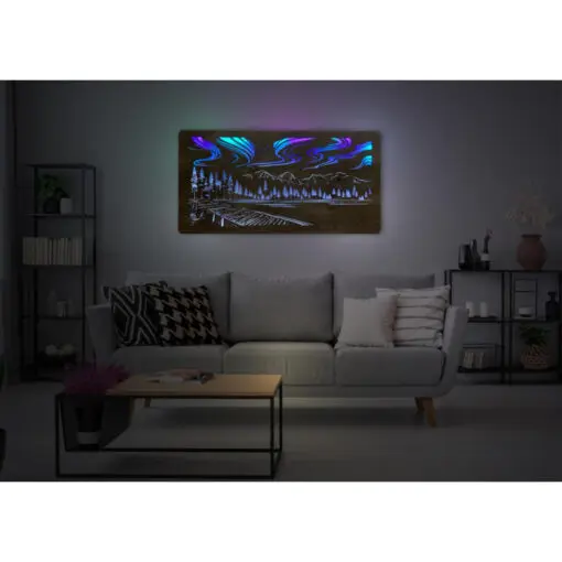 Das nach hinten offene LED-Wandbild beleuchtet die dahinterliegende Wand des Raumes und diese reflektiert das Licht ohne zu blenden.