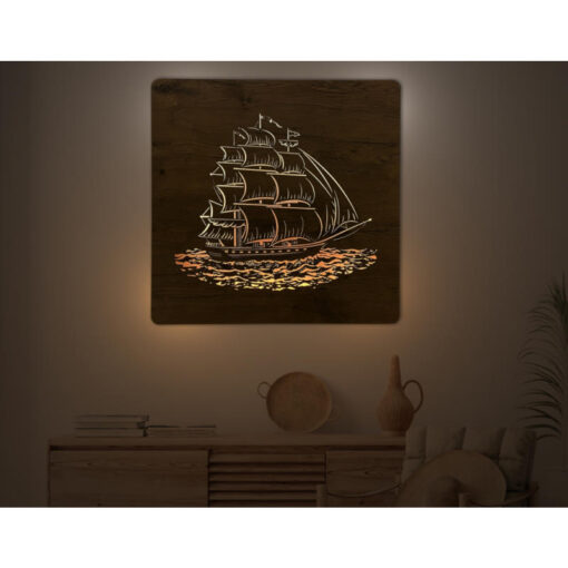 WohndesignPlus - LED-Wandbilder, LED-Tischlampen, LED-Motivuhren und 3D-Motiv-Uhren - LED Wandbild Segelboot 7070 02 800 - Das nach hinten offene LED-Wandbild beleuchtet die dahinterliegende Wand des Raumes und diese reflektiert das Licht ohne zu blenden.