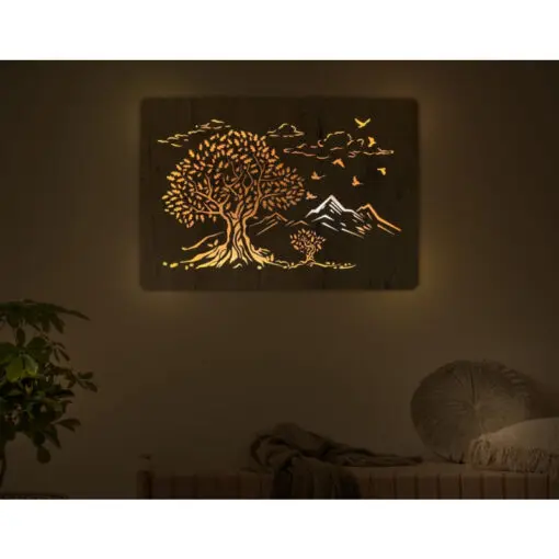 Das nach hinten offene LED-Wandbild beleuchtet die dahinterliegende Wand des Raumes und diese reflektiert das Licht ohne zu blenden.