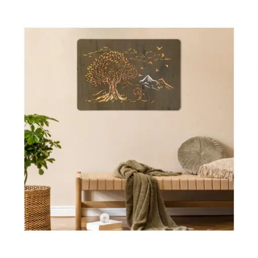 Das nach hinten offene LED-Wandbild beleuchtet die dahinterliegende Wand des Raumes und diese reflektiert das Licht ohne zu blenden.