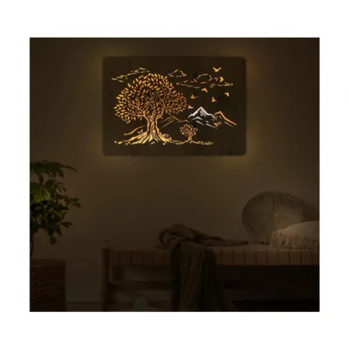 Das nach hinten offene LED-Wandbild beleuchtet die dahinterliegende Wand des Raumes und diese reflektiert das Licht ohne zu blenden.