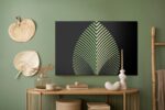 Leinwandbild Abstraktes Blatt-Muster Auf Schwarzem Hintergrund
