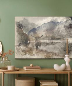 Leinwandbild Aquarelle Landschaft Mit Hirsch