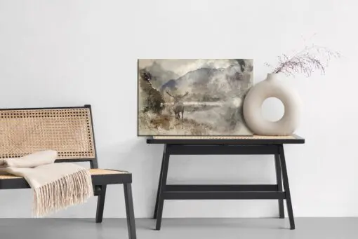 Leinwandbild Aquarelle Landschaft Mit Hirsch