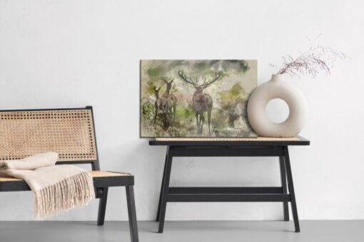 Leinwandbild Aquarellhirsche Im Wald