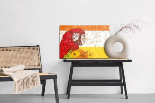 Leinwandbild Ara-Papagei Mit Blumen Im Retro-Stil