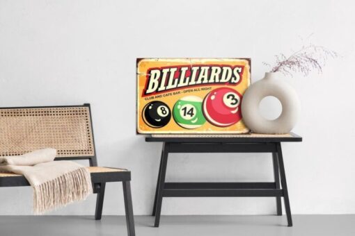 Leinwandbild Billardkugeln Und Retro-Schriftzug