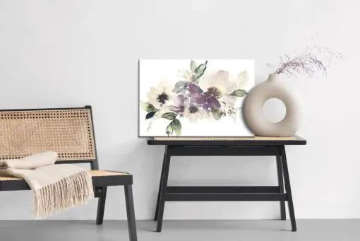 Leinwandbild Blätter Und Blumen In Aquarell Gemalt