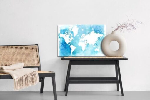 Leinwandbild Blaue Und Weiße Weltkarte
