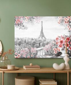 Leinwandbild Blumenbalkon Mit Blick Auf Den Eiffelturm