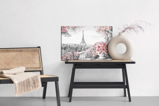 Leinwandbild Blumenbalkon Mit Blick Auf Den Eiffelturm