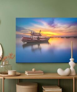 Leinwandbild Boot Beim Sonnenuntergang