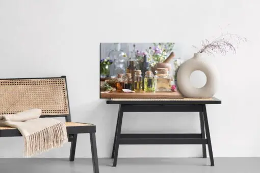 Leinwandbild Bunte Öle Mit Gewürzen