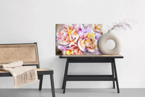 Leinwandbild Bunte Rosafarbene Blumen Gemalt Mit Aquarell