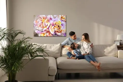 Leinwandbild Bunte Rosafarbene Blumen Gemalt Mit Aquarell