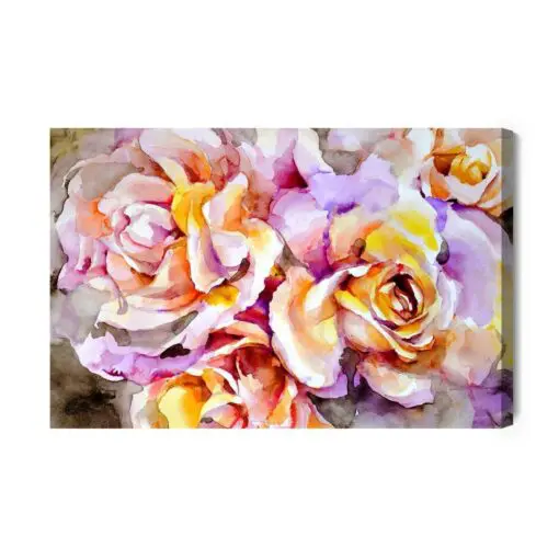 Leinwandbild Bunte Rosafarbene Blumen Gemalt Mit Aquarell