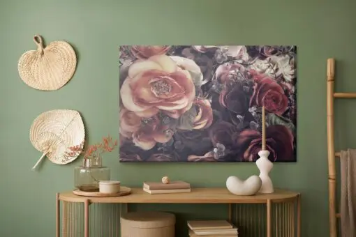 Leinwandbild Bunte Rosen Und Blätter Im Vintage-Stil