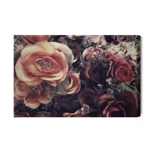 Leinwandbild Bunte Rosen Und Blätter Im Vintage-Stil
