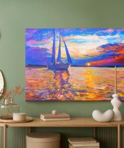 Leinwandbild Bunter Sonnenuntergang Am Meer