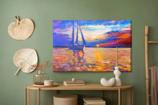 Leinwandbild Bunter Sonnenuntergang Am Meer