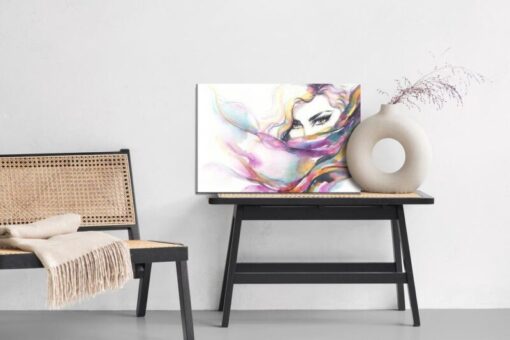 Leinwandbild Buntes Aquarellporträt Einer Frau