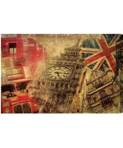 Leinwandbild Collage Mit Londoner Ikonen Im Vintage-Stil