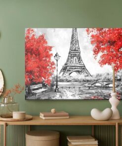 Leinwandbild Der Eiffelturm Zwischen Blühenden Bäumen