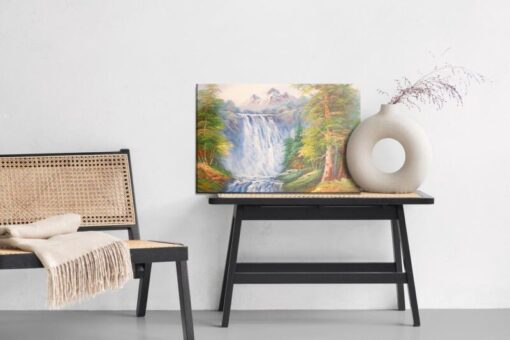 Leinwandbild Der Wasserfall In Den Bergen Wie Gemalt