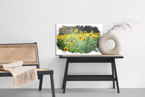 Leinwandbild Ein Sonnenblumenfeld In Künstlerischer Ausführung