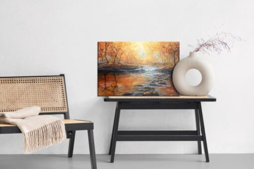 Leinwandbild Fluss Im Herbstwald