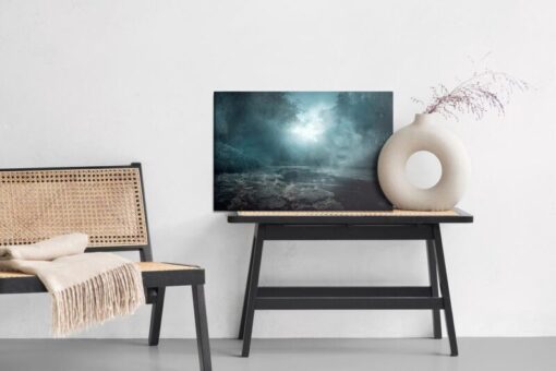 Leinwandbild Fluss In Einem Nebligen Wald