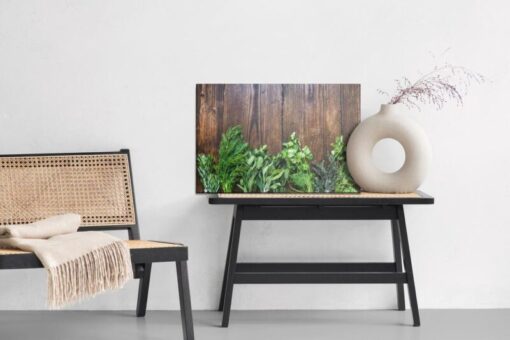Leinwandbild Frische Kräuter Auf Holz