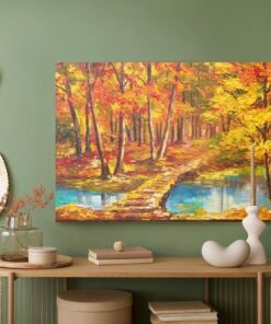 Leinwandbild Fußgängerbrücke Im Herbstlichen Wald