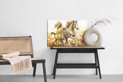 Leinwandbild Galoppierende Pferde In Aquarell Gemalt