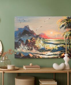 Leinwandbild Gemalte Landschaft Mit Sonnenuntergang
