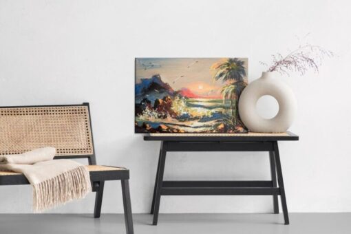 Leinwandbild Gemalte Landschaft Mit Sonnenuntergang