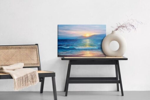 Leinwandbild Gemalter Sonnenuntergang Über Dem Meer