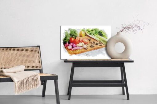 Leinwandbild Gemüse Mit Gewürzen Auf Einem Holzbrett