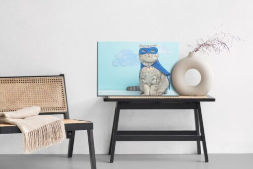 Leinwandbild Graue Katze Mit Maske Und Umhang