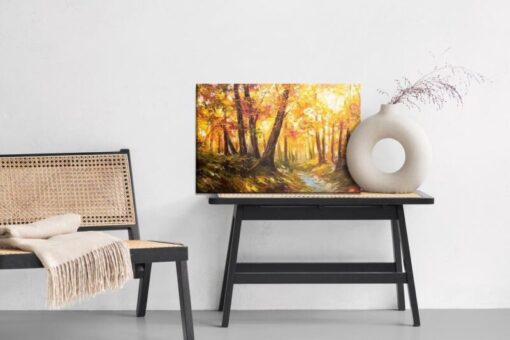 Leinwandbild Herbstwald In Der Nähe Des Flusses