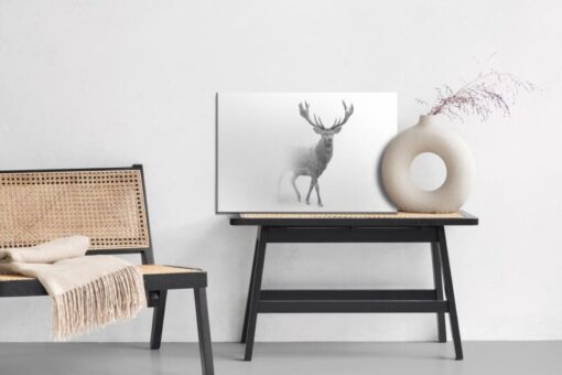 Leinwandbild Hirsch In Schwarz Weiß
