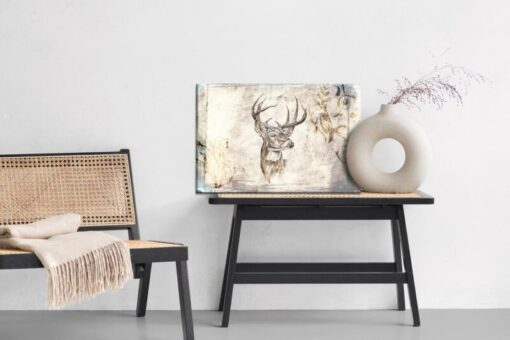 Leinwandbild Hirsch In Vintage Stil