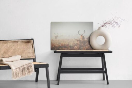 Leinwandbild Hirsche Im Nebel