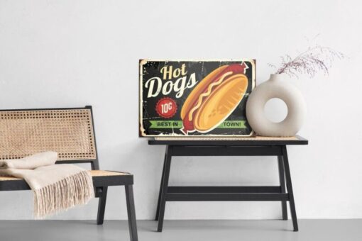 Leinwandbild Hot Dogs-Weinlese