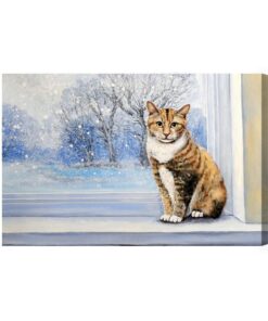 Leinwandbild Katze Auf Dem Hintergrund Einer Winterlandschaft