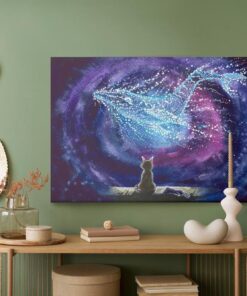 Leinwandbild Katze Auf Dem Hintergrund Eines Abstrakten Delphins