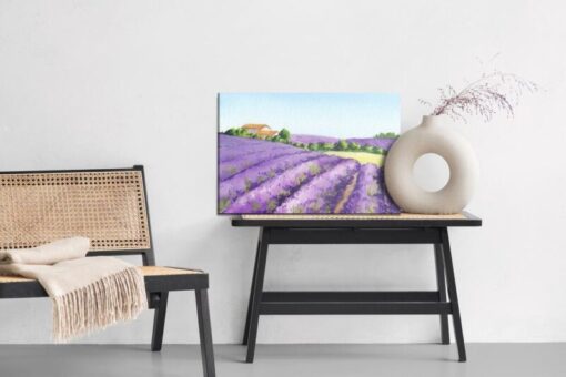 Leinwandbild Lavendelfeld Gemalt Mit Aquarell